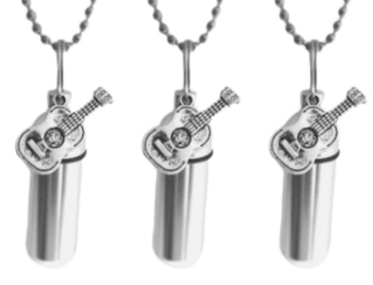 Set of Three Silver CREMATION URN Necklace Keepsakes with Acoustic/Folk Guitar - Urn Keepsake, Ashes Necklace, Urn Keepsake, Pet Urn