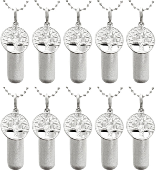 Family Set of 10 Brushed Silver Tree-Of-Life CREMATION URN Necklaces, Memorial Jewelry, Urn Jewelry, Personalized Urn, Mourning Jewelry