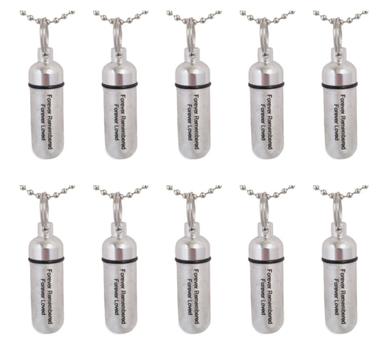 Family Set of TEN Brushed Silver Cremation Urn Necklaces ENGRAVED "Forever Remembered Forever Loved", Ashes Necklace, Urn Jewelry, Child Urn