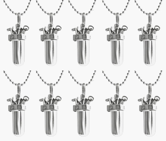 Set of Ten CREMATION TOOLBOX Urn Necklaces for Contractor/Mechanic/Handyman (with 10 Tool Box Charms) Memorial Jewelry, Urn For Human Ashes