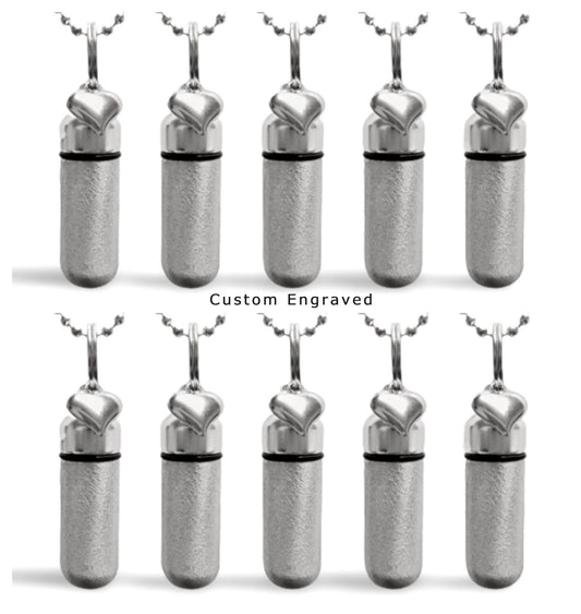 Set of 10 Brushed Silver Heart Cremation Urn Necklace Jewelry, Ashes Necklace, Urn Keepsake, Memorial Jewelry, Urn for Human Ashes, Pet Urn