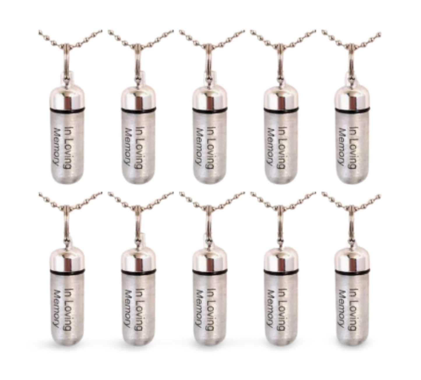 Set of 10 ENGRAVED Brushed Silver Cremation Urn Necklaces "In Loving Memory" - Ashes Necklace, Memorial Keepsakes, Mourning Jewelry