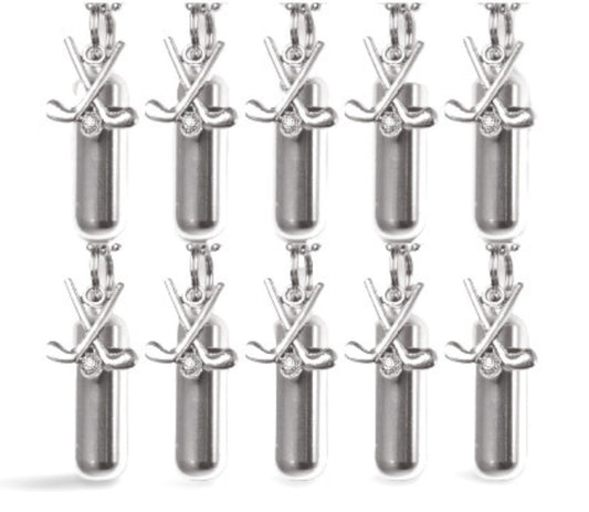 Set of TEN Brushed Silver Cremation Urn Necklaces with Golf Clubs - Cremation Necklace, Memorial Jewelry, Urn For Human Ashes, Pet Urn