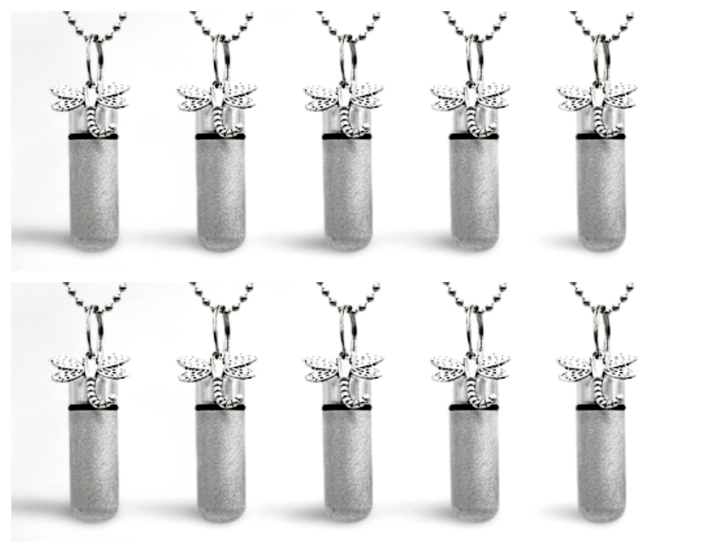Set of Ten Brushed Silver Dragonfly Cremation Urn Necklaces, Ashes Necklace, Memorial Jewelry, Mourning Jewelry, Pet Urn, Personalized Urn
