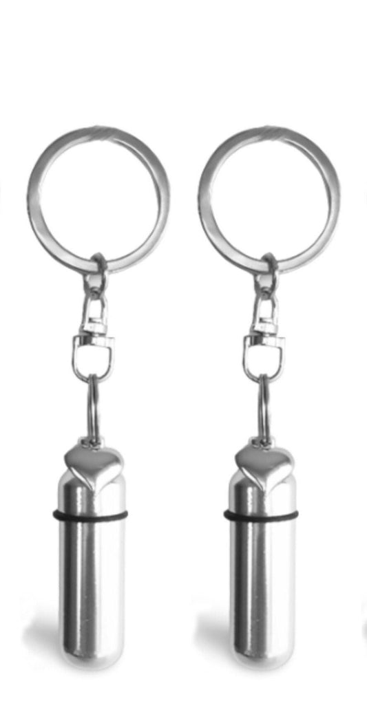 TWO Classic Silver Cremation Urns with Puffed Heart on Steel Swivel Key Rings - Urn Jewelry, Ashes Keepsake, Mourning Jewelry, Pet Urn