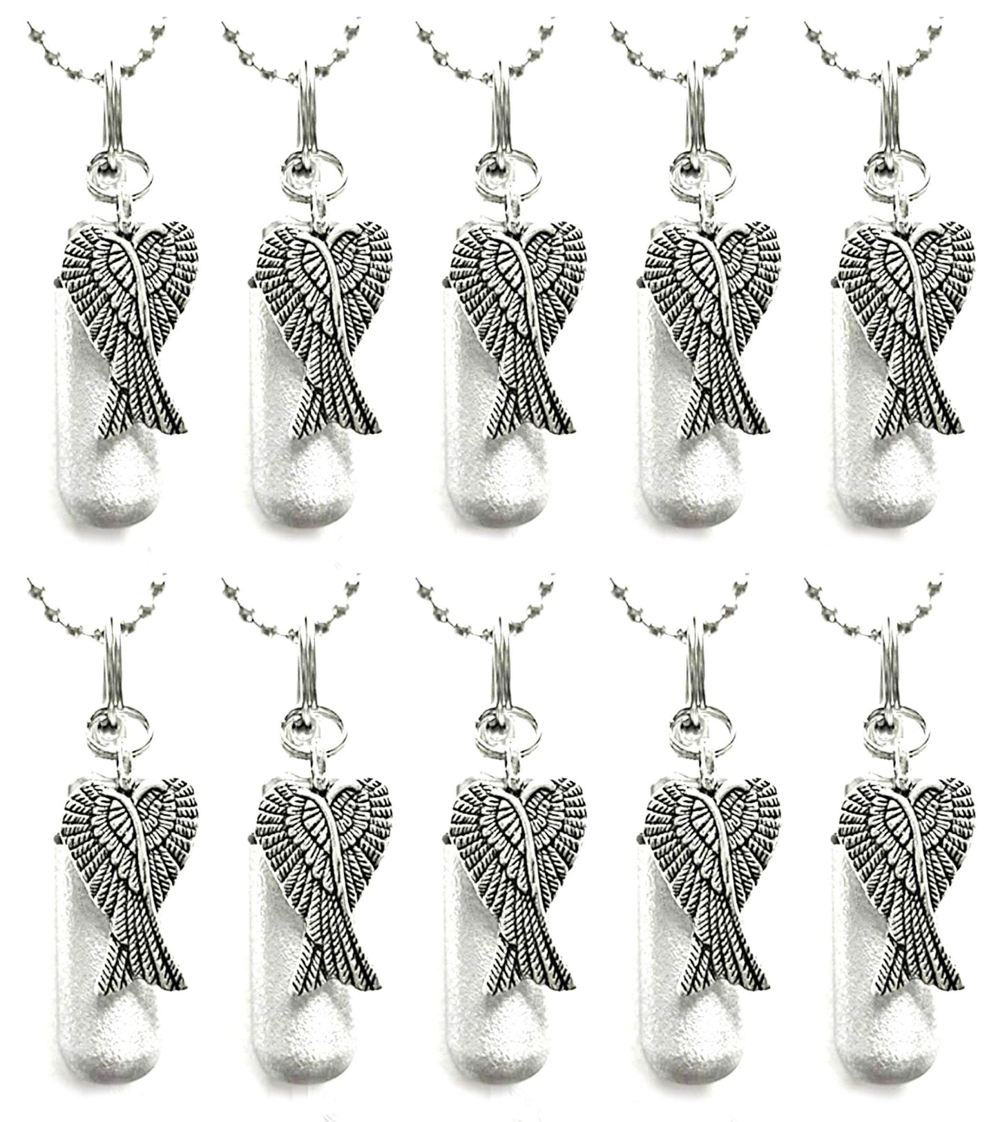 Set of TEN Brushed Silver Angel Wing CREMATION URN Necklaces - Personalized Urn, Child Urn, Mourning Keepsake, Ashes Jewelry, Pet Urn
