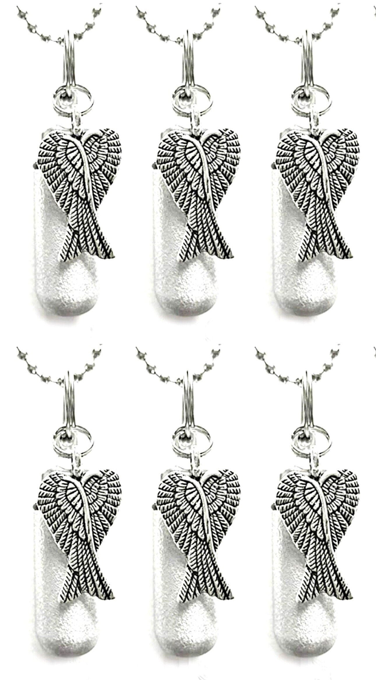 Set of SIX Brushed Silver CREMATION URN Necklaces with Large Angel Wings - Urn Necklace, Memorial Jewelry, Urn For Human Ashes, Personalized