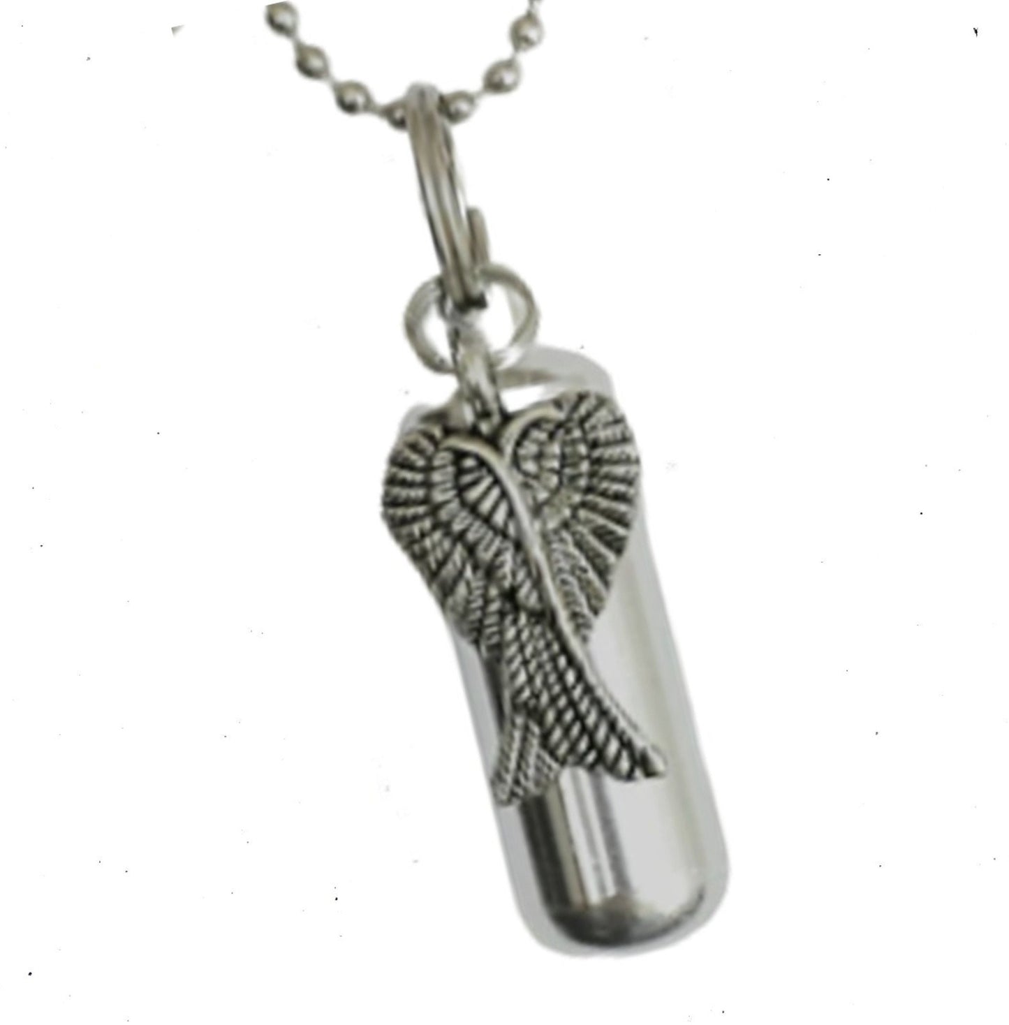 Set of 5 Polished Silver Angel Wings ANOINTING OIL Vial/Canisters with 5 Velvet Pouches, 5 Steel Ball-Chain Necklaces & 5 Pipette Droppers