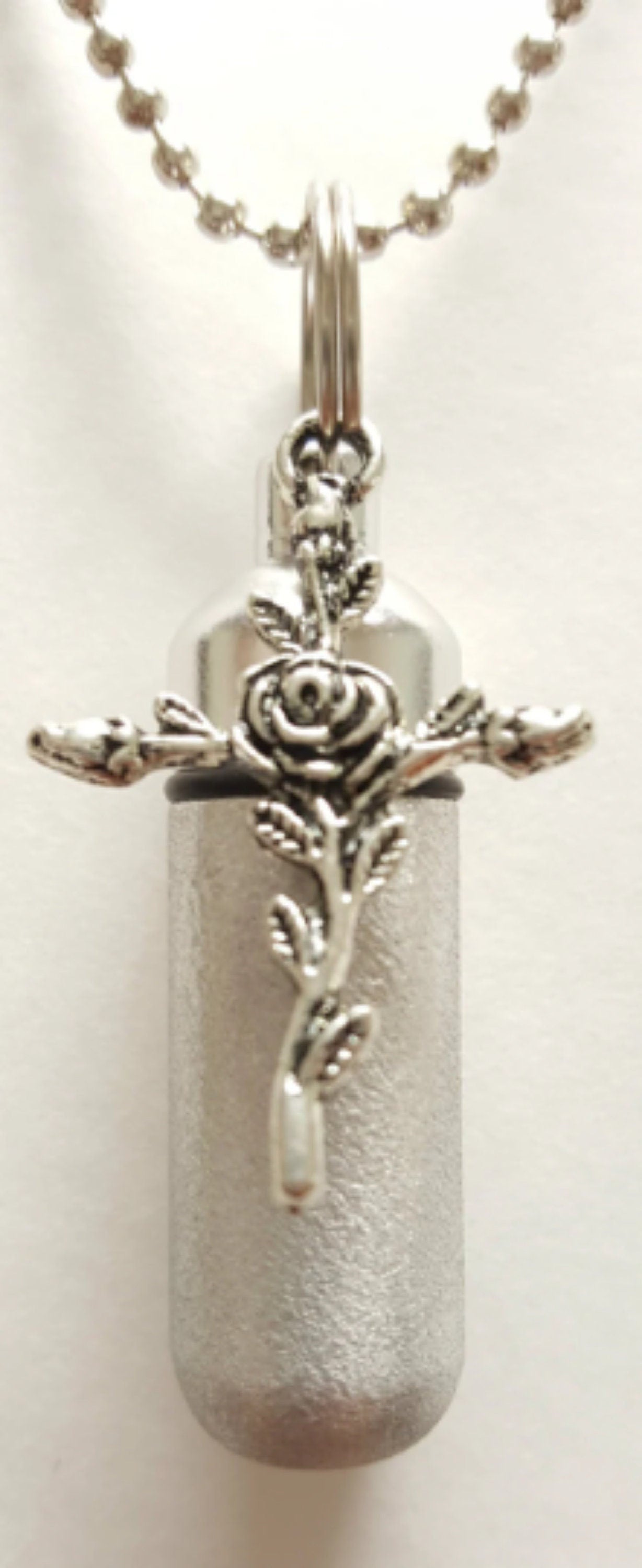 TEN Brushed Silver CREMATION URN Necklace Keepsakes w/Rose Cross & Engraved Hearts, Memorial Jewelry, Urn for Human Ashes, Personalized Urn