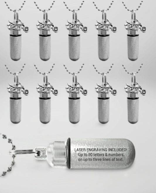 TEN Personalized Brushed Silver Motorcycle Cremation Urn Necklaces, Memorial Jewelry, Urn Pendant, Condolence Gift, For Human or Pet Ashes