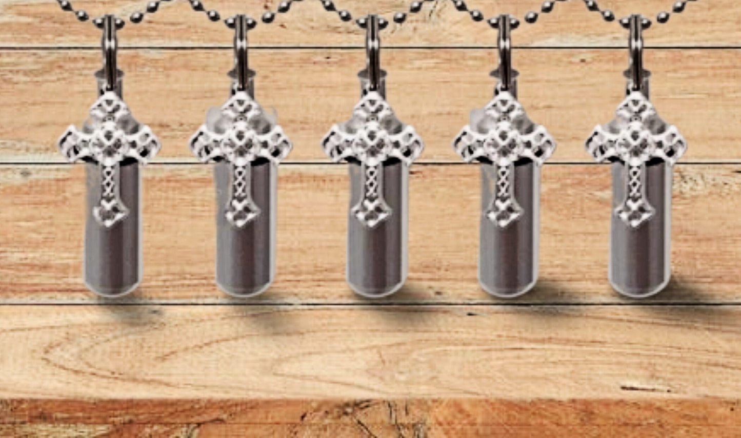 Set of FIVE Polished Silver Cremation Urns Necklaces with Silver Filigree Crosses - Memorial Jewelry, Urns for Human Ashes, Urn Necklace