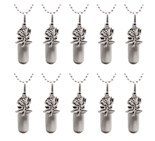 Set of TEN Brushed Silver Rose CREMATION URN Necklaces - Mourning Jewelry, Ashes Necklace, Urn For Human Ashes, Personalized, Pet Urn