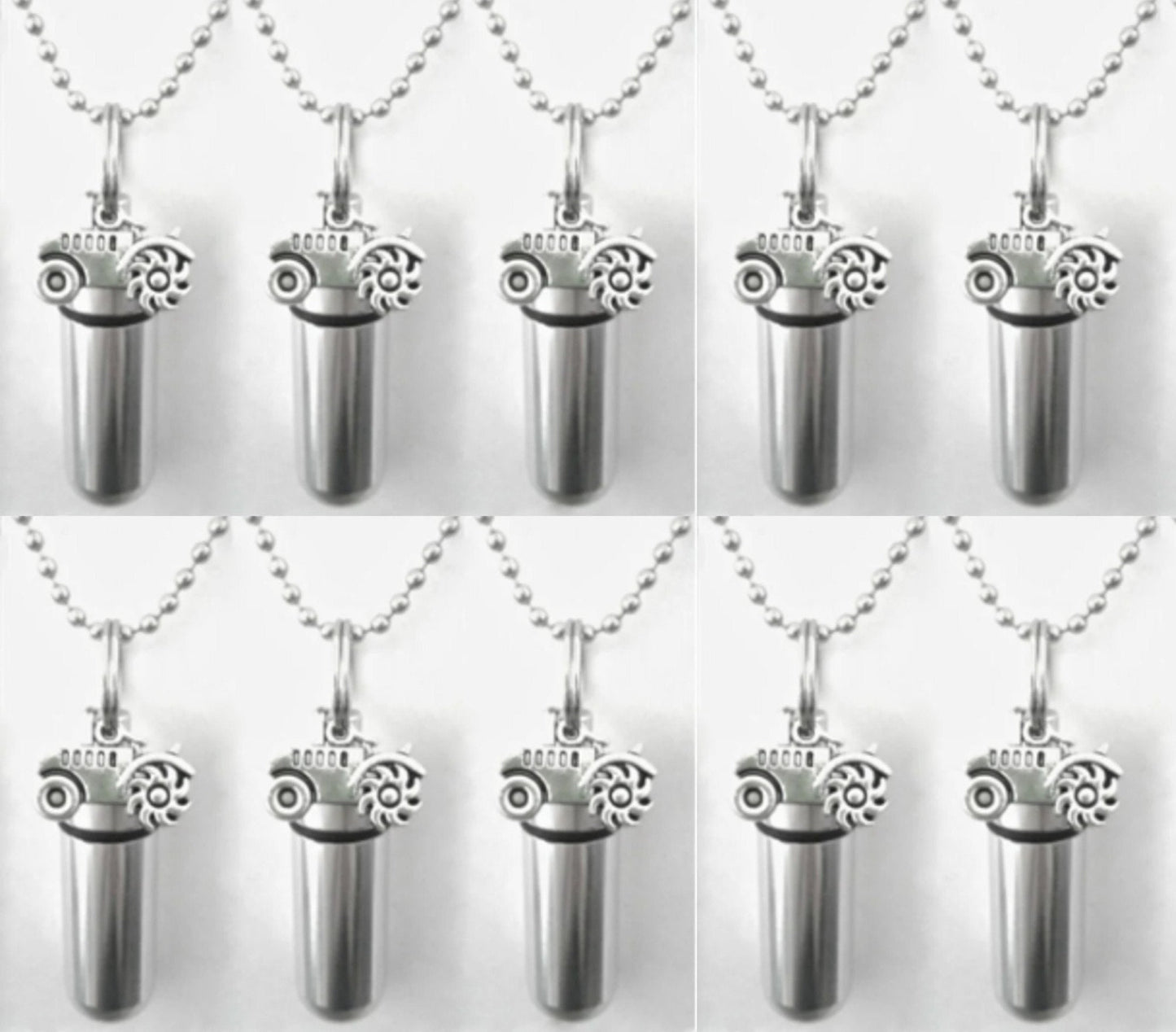 Set of TEN Cremation Urn Necklaces with Farm Tractors - Mourning Jewelry, Urn For Human Ashes, Urn Necklace, Ashes Jewelry, Personalized Urn
