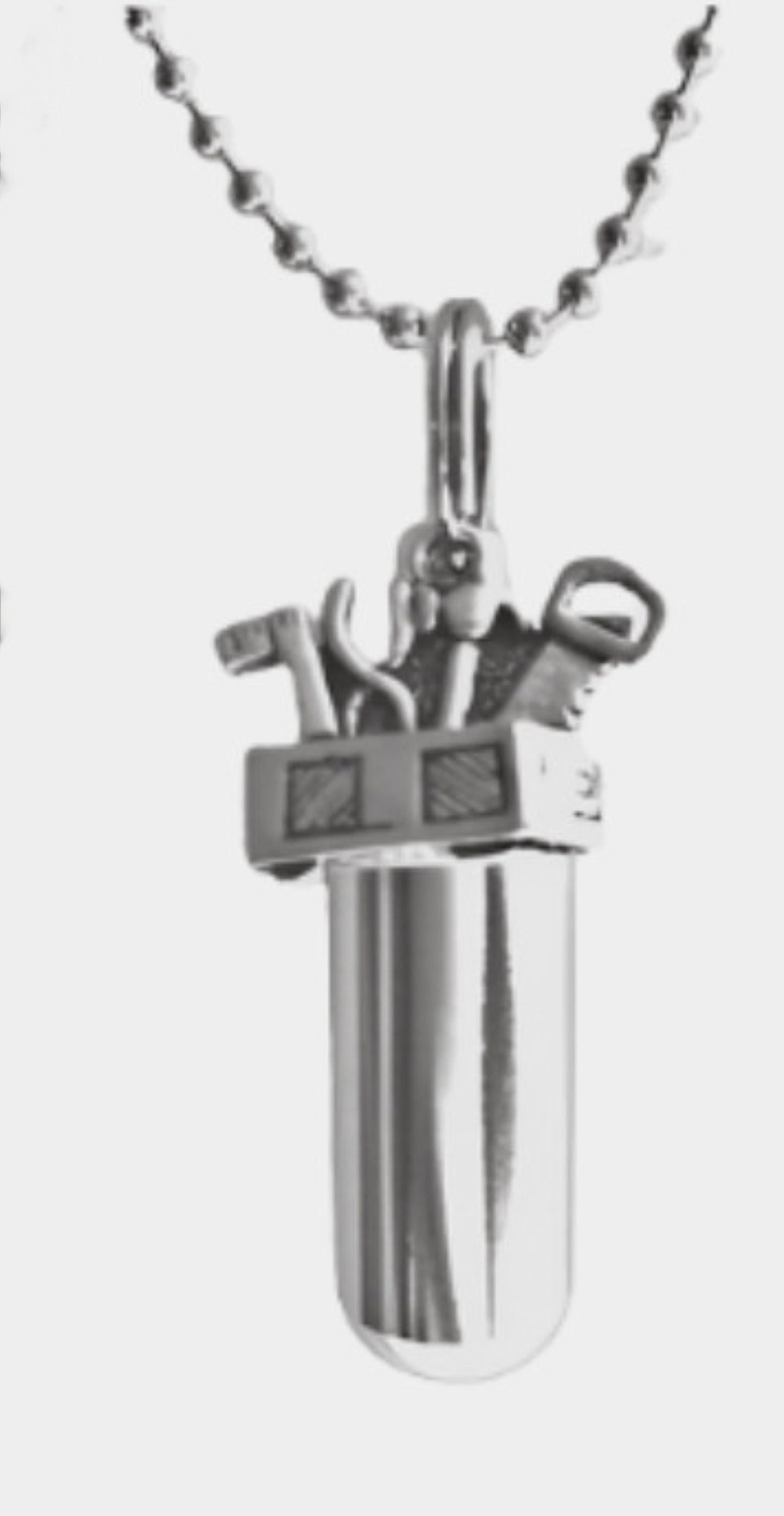 Set of Ten CREMATION TOOLBOX Urn Necklaces for Contractor/Mechanic/Handyman (with 10 Tool Box Charms) Memorial Jewelry, Urn For Human Ashes