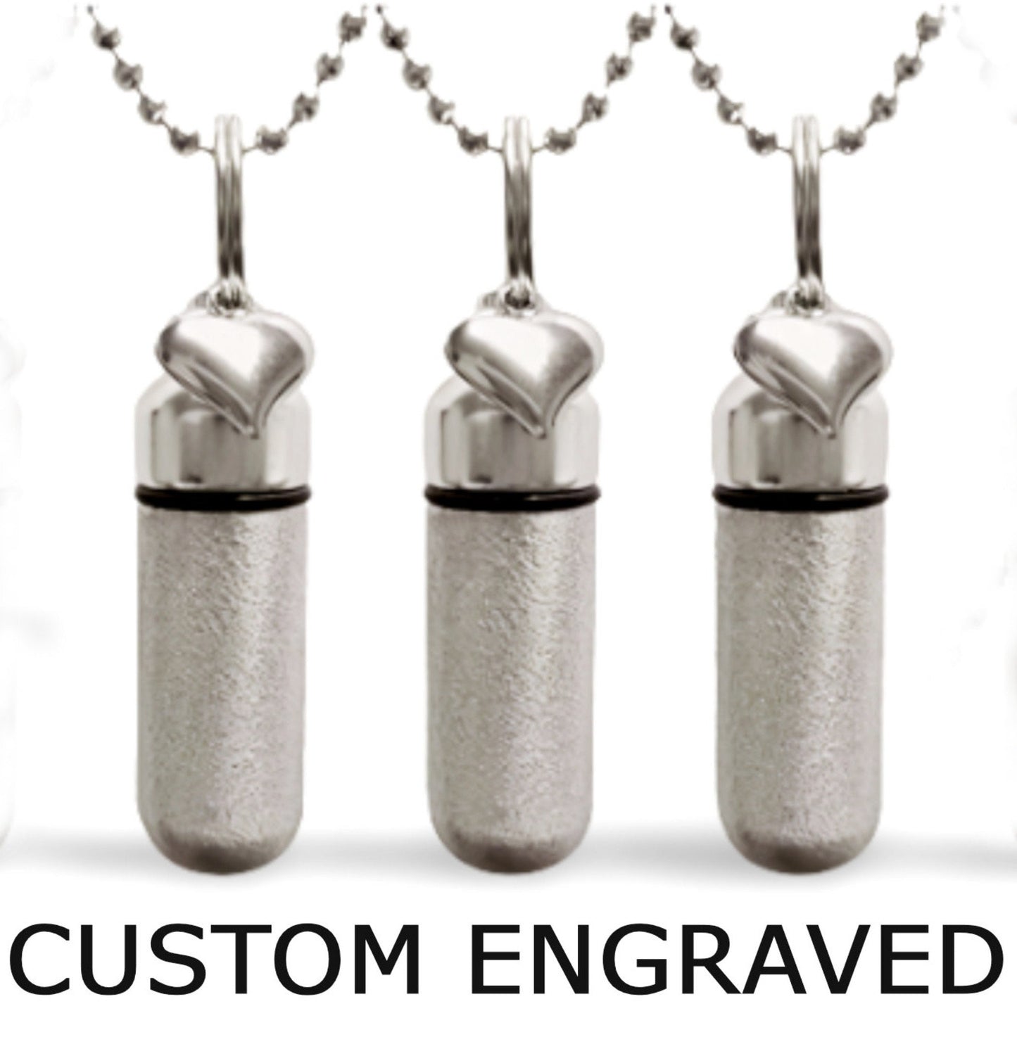Personalized Set of THREE Brushed Silver Puffed Heart Cremation Urn Necklace Keepsakes, Memorial Jewelry, Ashes Jewelry, Urn for Human Ashes