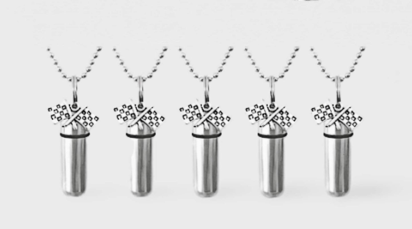 Set of Five  Racing Flag Cremation Urns on 24" Steel Ball Chain Necklaces - Memorial Keepsake, Urn Necklace, Ashes Jewelry, Pet Urn