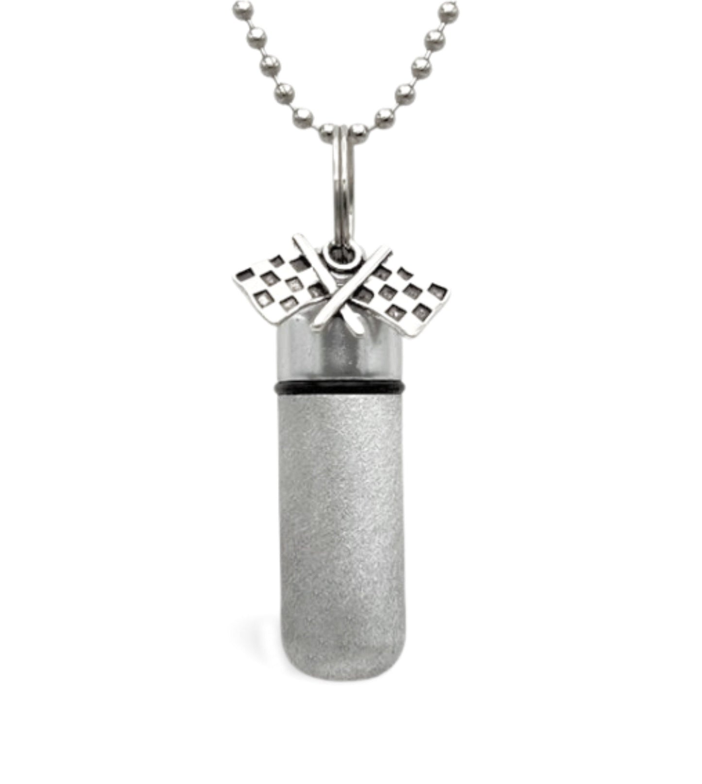 Set of Ten PERSONALIZED Brushed Silver  Racing Flag CREMATION URNS on 24" Steel Ball Chain Necklaces - Ashes Jewelry, Urn Necklace