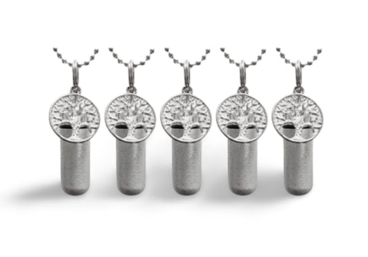 CUSTOM ENGRAVED Set of FIVE Brushed Silver Tree Of Life  Cremation Urn Necklace, Memorial Jewelry, Urn Necklace, Urn Jewelry, Personalized