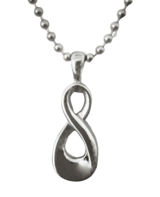 Elegant Stainless Steel "INFINITY" Cremation Urn on 24" Steel Ball-Chain Necklace - Memorial Keepsake, Ashes Jewelry