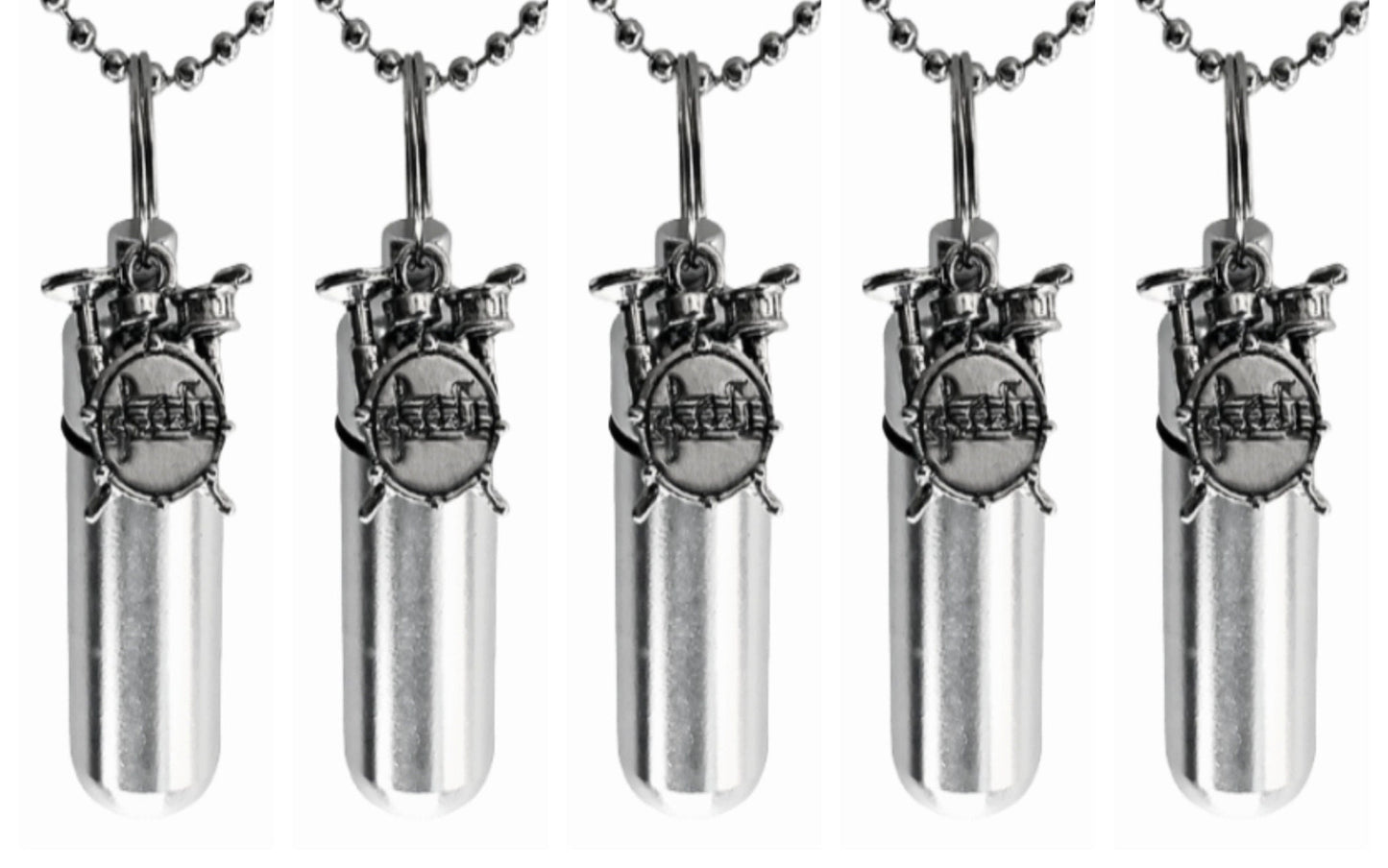 Custom Engraved Set Of Five Musical Drum Set CREMATION URN Necklaces - Memorial Jewelry, Ashes Keepsake, Urn For Human Ashes, Pet Urn
