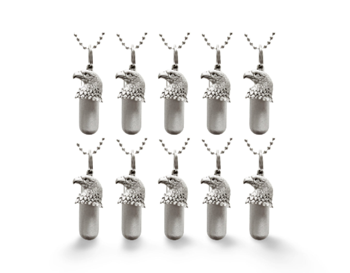 Set of TEN Brushed Silver Bald Eagle CREMATION URN Necklaces - Urn Jewelry, Ashes Necklace, Urn for Human Ashes, Memorial Jewelry