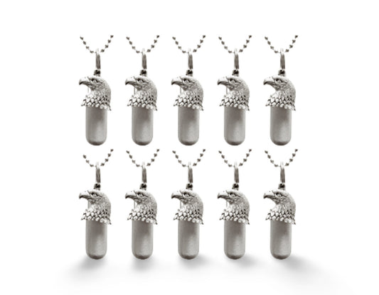 Set of TEN Brushed Silver Bald Eagle CREMATION URN Necklaces - Urn Jewelry, Ashes Necklace, Urn for Human Ashes, Memorial Jewelry