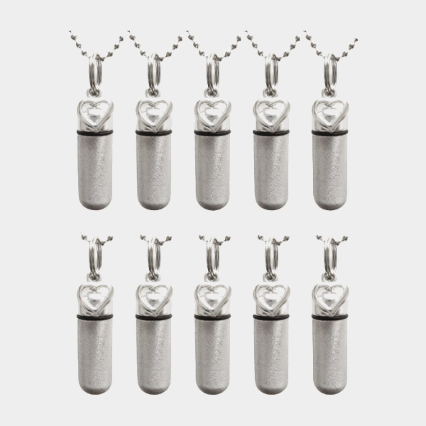 Set of Ten Brushed Silver Open Heart Cremation Necklaces / Ashes Necklace, Memorial Jewelry, Urn Necklace, Mourning Jewelry, Pet Ashes