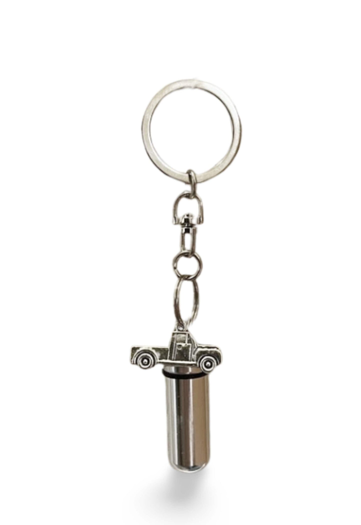 Set of TWO Cremation Urns on Swivel Steel Keychains with Silver Pickup Trucks - Memorial Jewelry, Cremation Keepsake, Personalized Urn