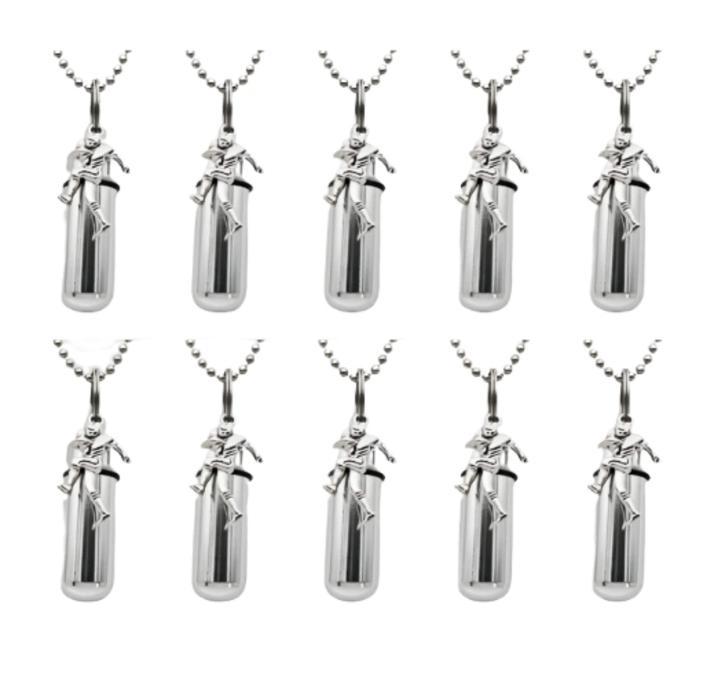 Set of TEN Football Player CREMATION URNS on 24" Steel Ball-Chain Necklaces - Memorial Jewelry, Urn Pendant, Urn For Human Ashes