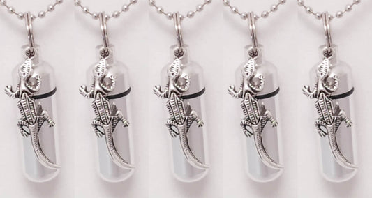 Set of Five Silver CREMATION URN Necklace Keepsakes with Alligator/Gecko - Urn Keepsake, Memorial Jewelry, Ashes Necklace, Urn for Ashes