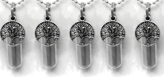 Set Of FIVE Silver Tree Of Life Cremation Urn Necklaces - Urn Keepsake, Cremation Jewelry, Urn For Ashes, Mourning Keepsake, Ashes Necklace