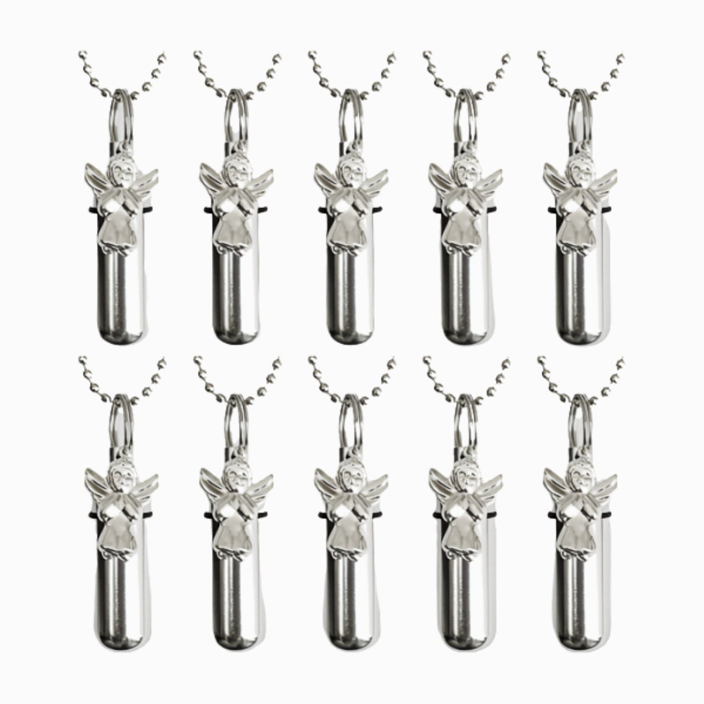 Set of TEN CREMATION URN Necklaces with Silver Plated Praying Angels - Ashes Necklace, Memorial Jewelry, Mourning Jewelry, Urn Keepsake