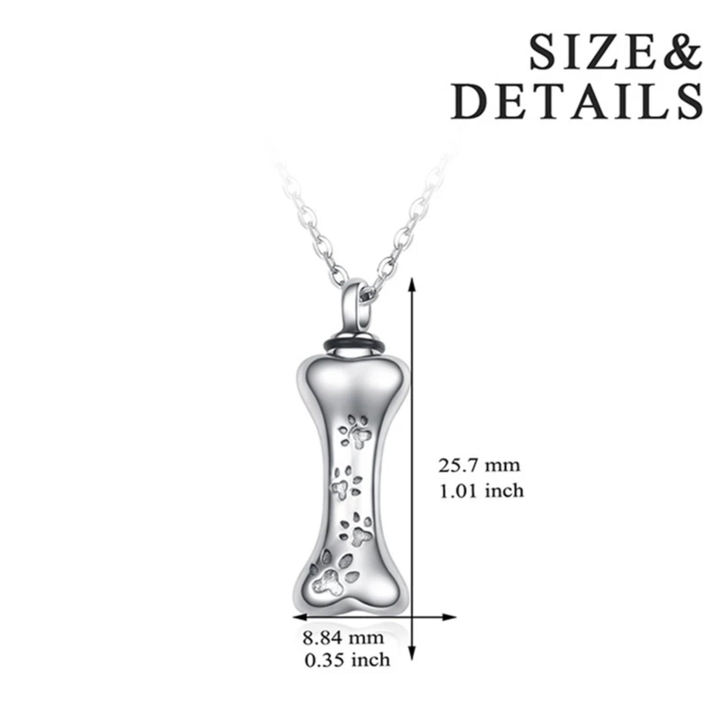 Stainless Steel Vertical Dog Bone CREMATION URN on Curb-Chain Necklace with Four Engraved Paws - Pet Urn, Dog Urn, Ashes Jewelry, Dog Loss
