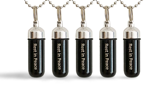 FIVE Engraved "Rest In Peace" Black Cremation Necklaces, Memorial Jewelry, Ashes Jewelry, Urn Necklace, Ashes Keepsake, Rest In Peace