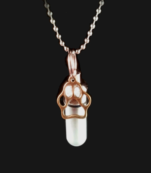 Silver Cremation Urn on 24" Ball-Chain Necklace with Gold Pet Paw  - Pet Urn, Dog Urn, Cat Urn, Mourning Keepsake, Personalized Urn