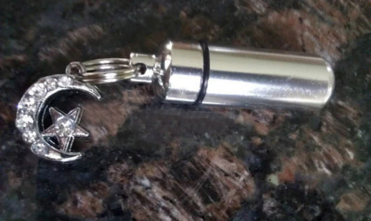 Silver Cremation Urn Necklace on 24" Curb Chain with Bejeweled Moon & Star - Memorial Keepsake, Child Urn, Baby Urn, Personalized Urn