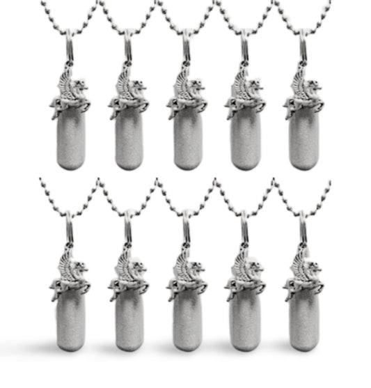 Set of 10 Brushed Silver CREMATION URN Necklaces w/Pegasus Flying Winged Horse - Ashes Necklace, Mourning Jewelry, Personalized Urn