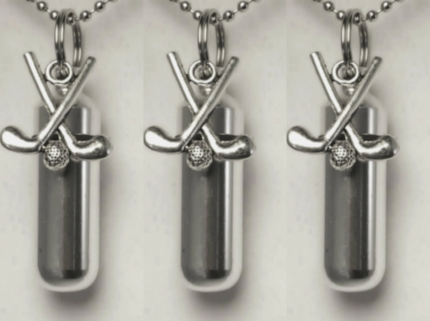 Set of 3 Silver CREMATION URN Necklaces with Golf Clubs - Memorial Jewelry, Ashes Jewelry, Urn Necklace, Mourning Keepsake, Personalized Urn