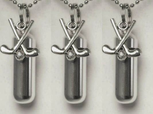 Set of 3 Silver CREMATION URN Necklaces with Golf Clubs - Memorial Jewelry, Ashes Jewelry, Urn Necklace, Mourning Keepsake, Personalized Urn