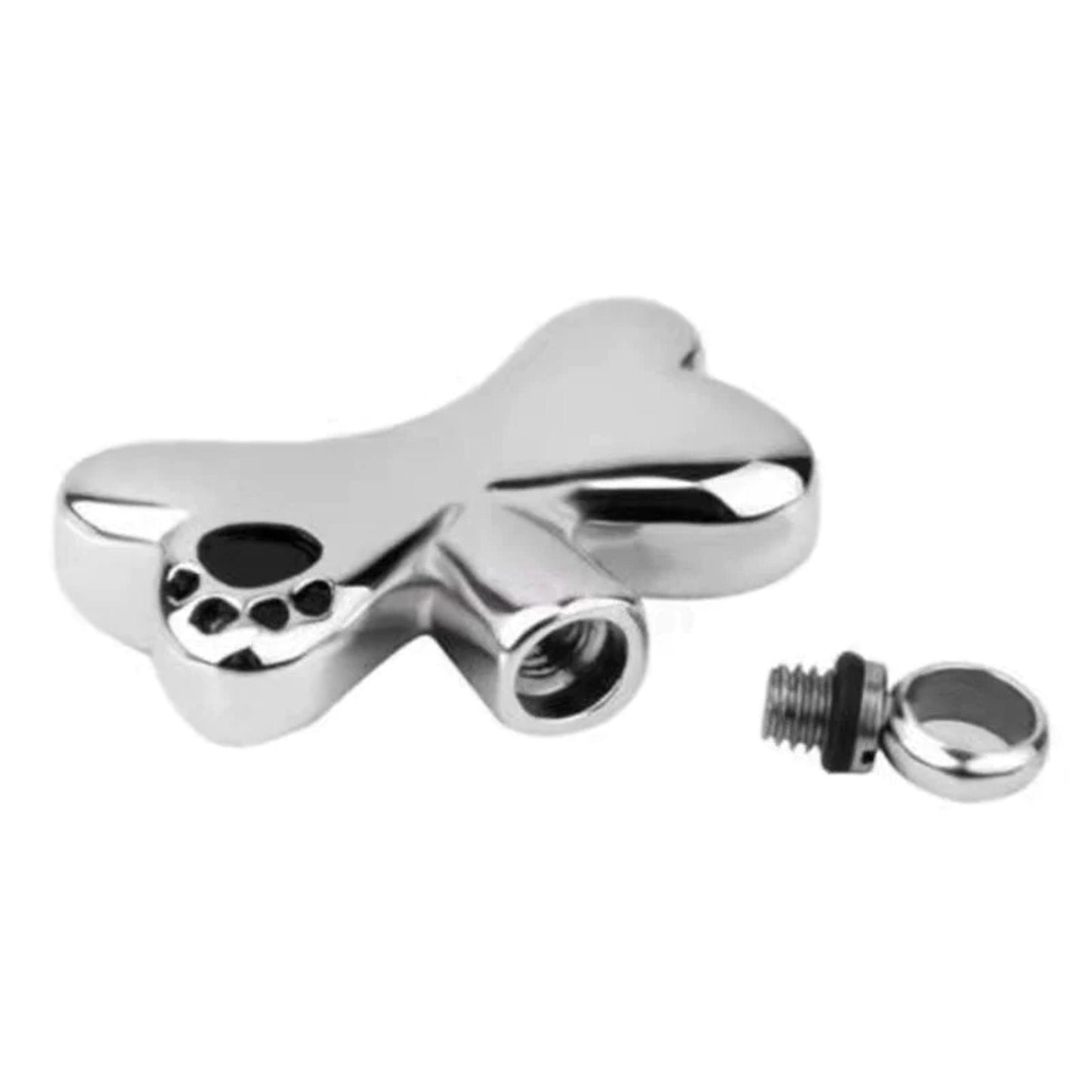 Stainless Steel Dog Bone with Engraved Paw CREMATION URN on 24" Curb Chain Necklace - Mourning Jewelry, Pet Loss, Memorial Keepsake, Dog Urn