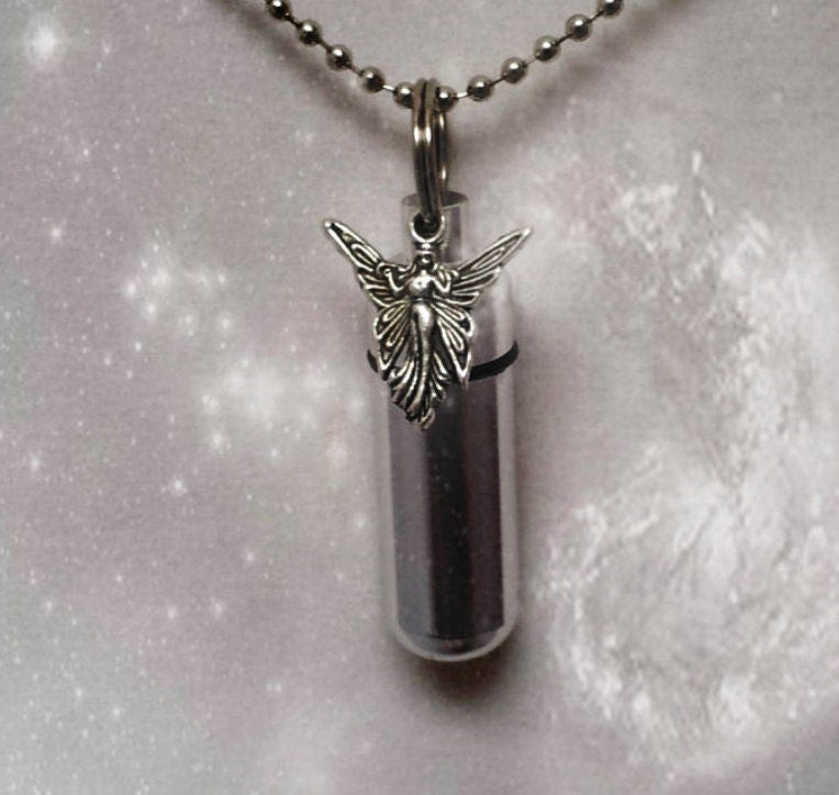 Silver Fairy Angel CREMATION URN on 24" Necklace - Memorial Keepsake, Ashes Jewelry, Urn Keepsake, Child Urn. Pet Urn, Personalized Urn