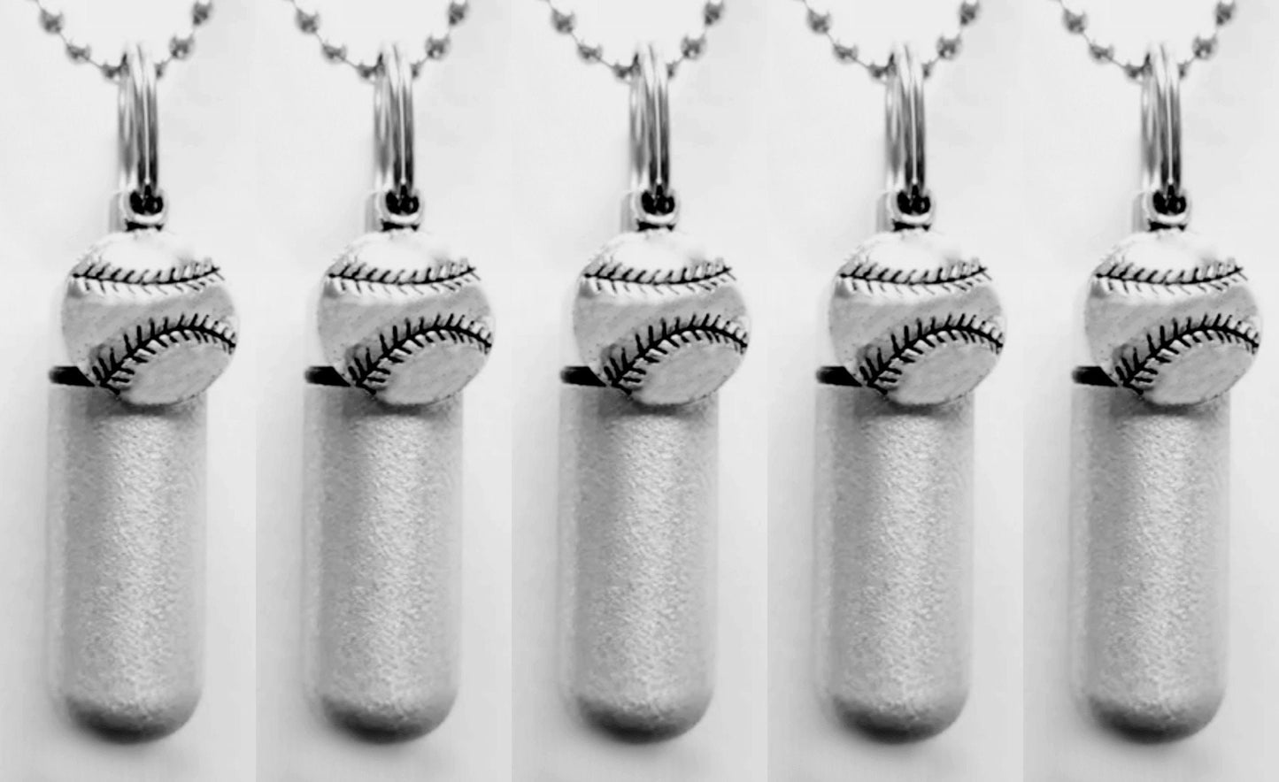 Set of Five Brushed Silver Baseball CREMATION URN Necklaces - Memorial Urn, Mourning Keepsake, Ashes Necklace, Child Urn, Personalized Urn
