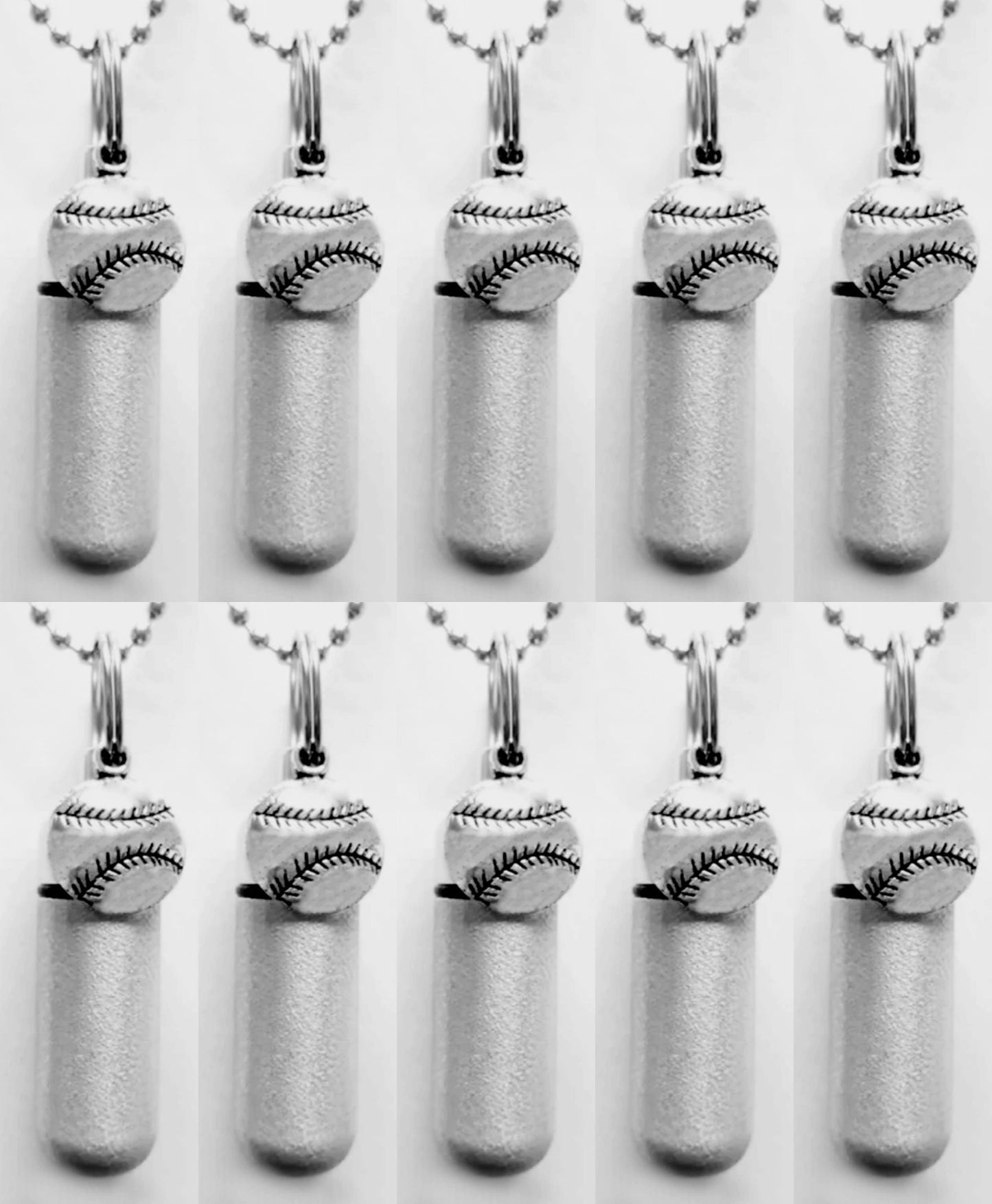 Set of Ten Brushed Silver Baseball CREMATION URN Necklaces - Memorial Urn, Mourning Keepsake, Ashes Necklace, Child Urn, Personalized Urn