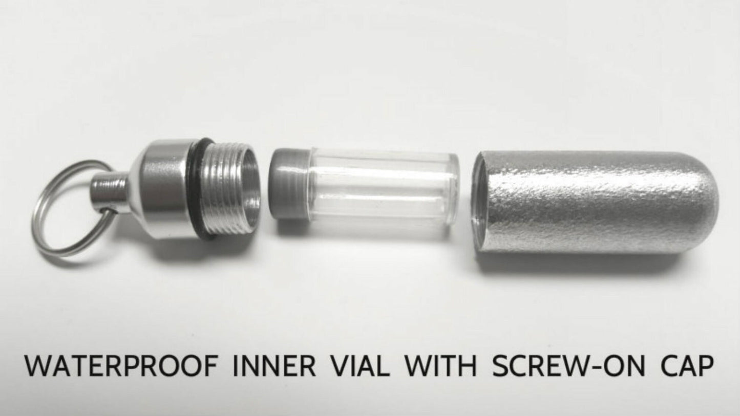 Engraved "In God's Care" w/Praying Hands -CREMATION URN on Steel Swivel Keychain. Mourning Jewelry, Memorial Keepsake