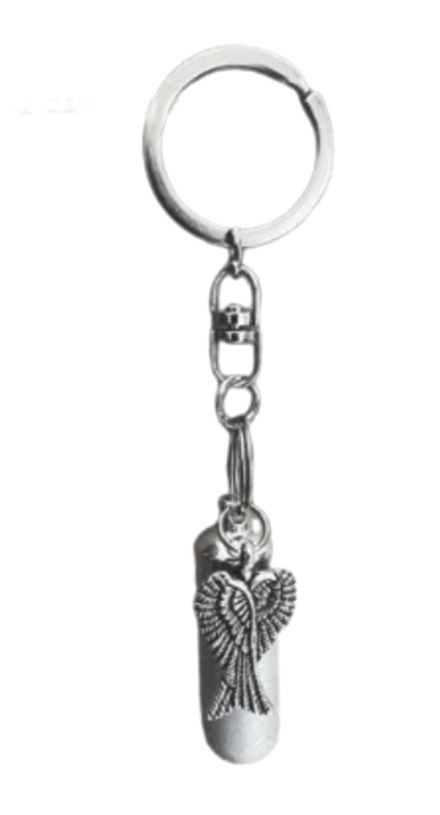 Set of TEN Brushed Silver Cremation Urn on Swivel Keychains with Angel Wings - Mourning Keepsake, Child Urn, Pet Urn, Personalized Urn