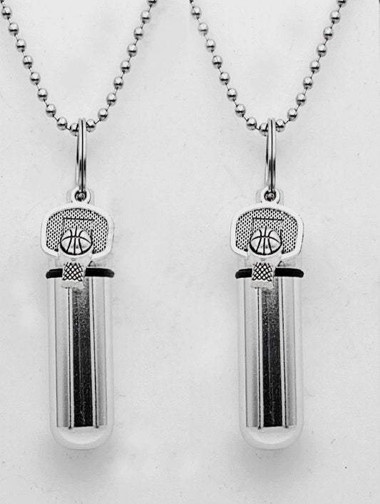 Set of TWO Cremation Urn Necklace Keepsakes with Basketball Charm - Memorial Jewelry, Ashes Necklace, Child Urn, Personalized Urn