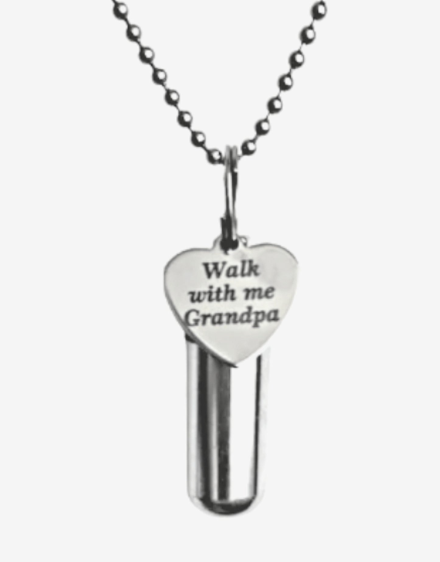 Personal CREMATION URN NECKLACE Engraved Heart with "Walk with me Grandpa" - Mourning Keepsake, Memorial Necklace, Urn Keepsake, Ashes Urn