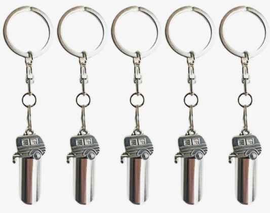 Set Of FIVE Silver Camper/RV/Trailer Cremation Urns on Swivel Stainless Steel Keychains - Memorial Jewelry, Ashes Keepsake, Pet Urn