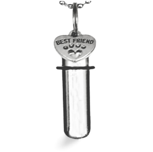 Complete Cremation Urn Set - Best Friend Pet Paw on 24" Necklace - Hand Assembled.... with Velvet Pouch and Fill Kit