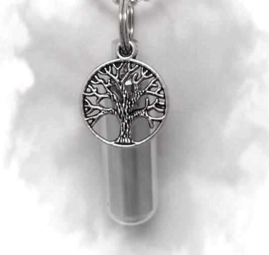 Wonderful Silver Tree-Of-Life  CREMATION URN Keepsake with ENGRAVED Heart - Includes Velvet Pouch & Fill Kit